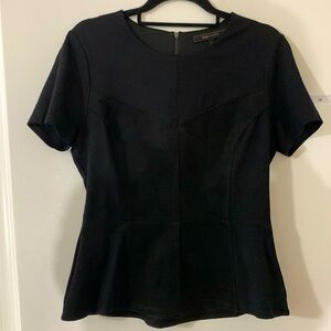 BCBGMaxAzria black peplum Denna blouse in ponte and faux suede